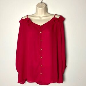 Michael Michael Kors Women's Ruffled Cold Shoulder Blouse Size XL